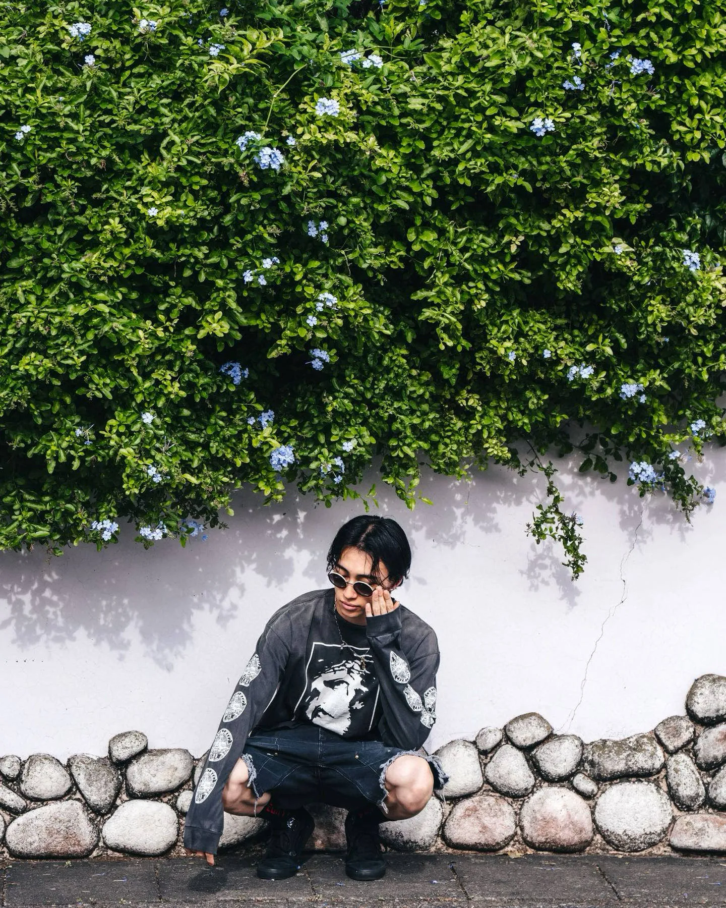 SAINT Mxxxxxx LOVE SAINT LS TEE/BLK LOVE SAINT Big Jesus washed and distressed long sleeves, washed black S-XL, cylindrical cloth Assute dyeing, heavy washing and water fading, pure hand-splashed ink holes, simulated natural fading and old effects, correct version, correct main mark/washed mark/angel anti-counterfeiting label, OEM by domestic top printing factory, top purchasing agent level